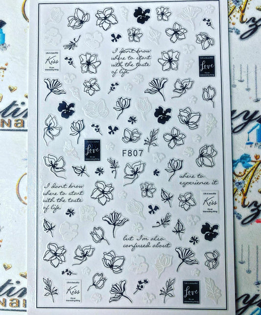 Floral Black and white stickers