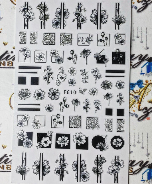 Floral Black and White Stickers